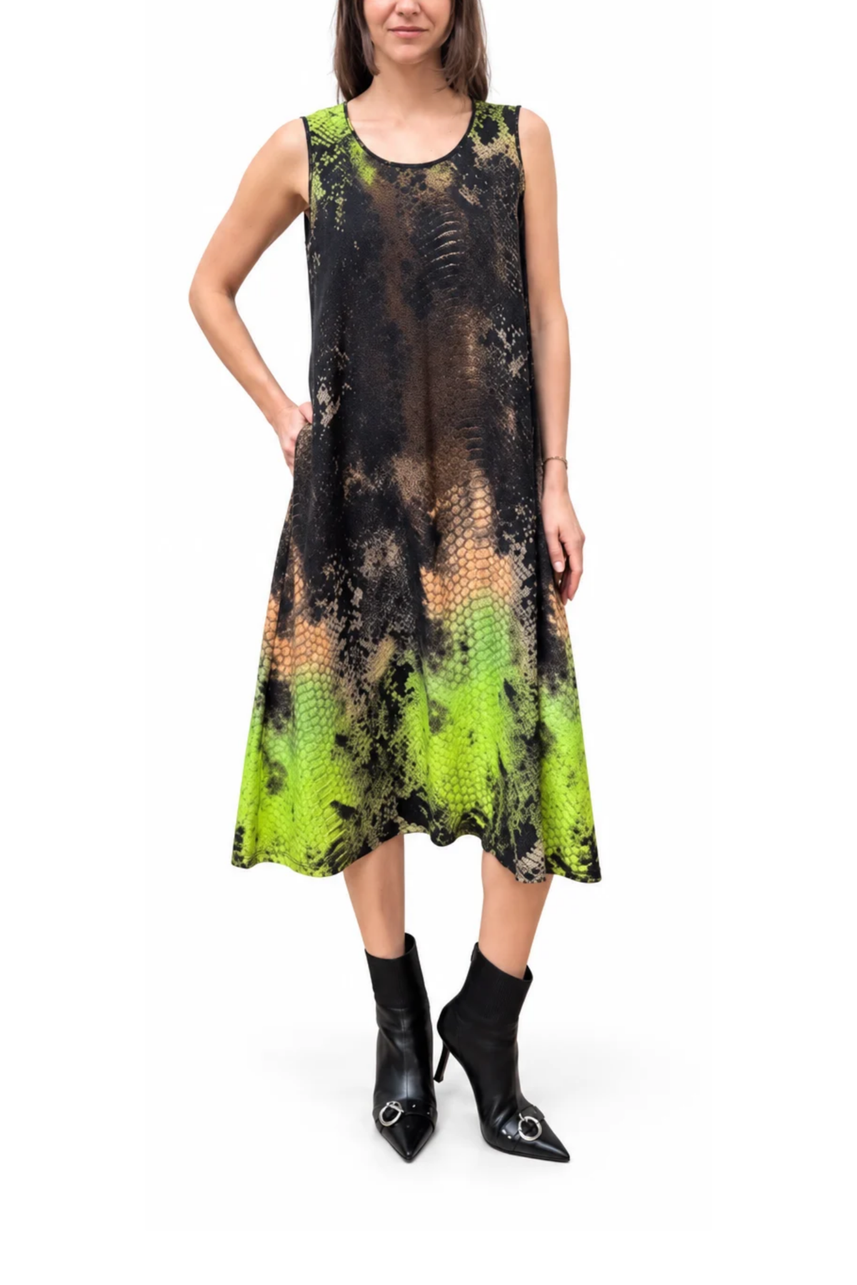 R13 Sleeveless Midi Dress - Green Multi Python | Garmentory