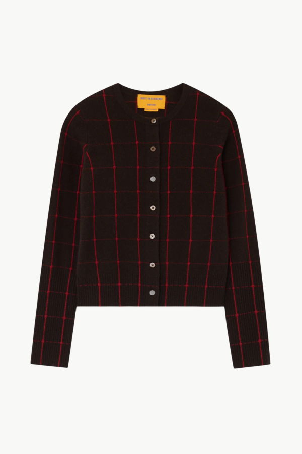 Guest in Residence Jane Checker Cardigan - Burnt Cocoa/Carmine