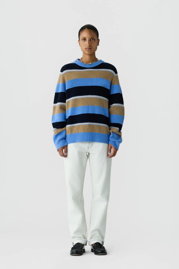 Guest in Residence Stripe Crew Sweater - Delft Blue Combo