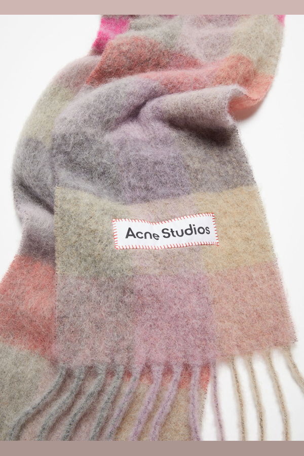Acne Studios Mohair Checked Scarf - Fuchsia/Lilac/Pink