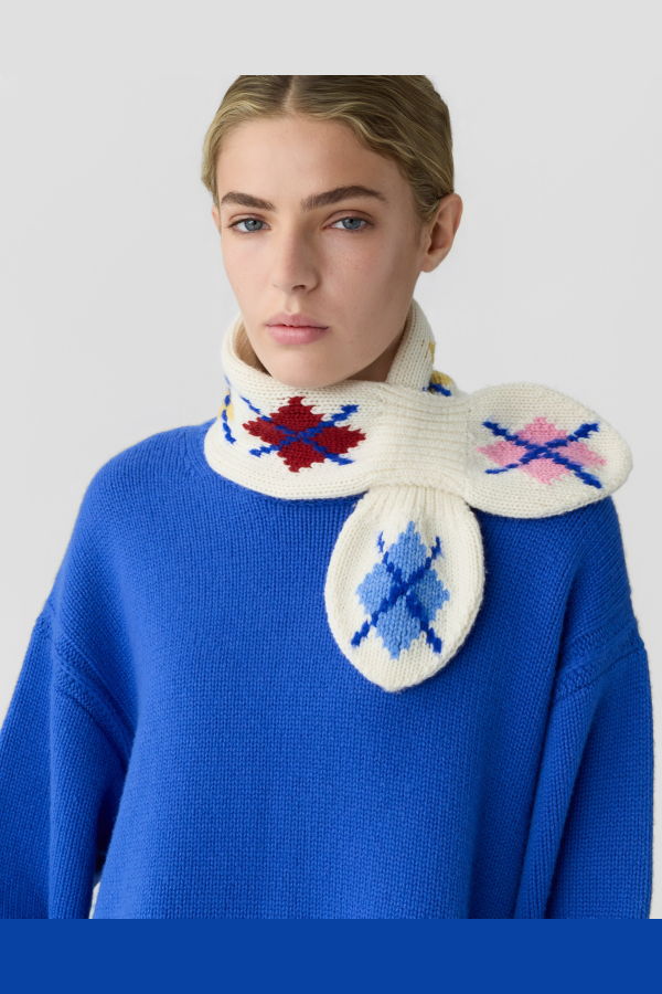 Guest in Residence Argyle Bowtie Scarf - Cream Combo