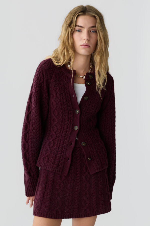 Guest in Residence Cable Sculpted Cardigan - Fig