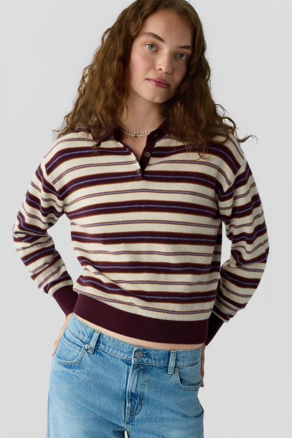 Guest in Residence Collegiate Stripe Polo - Fig Combo