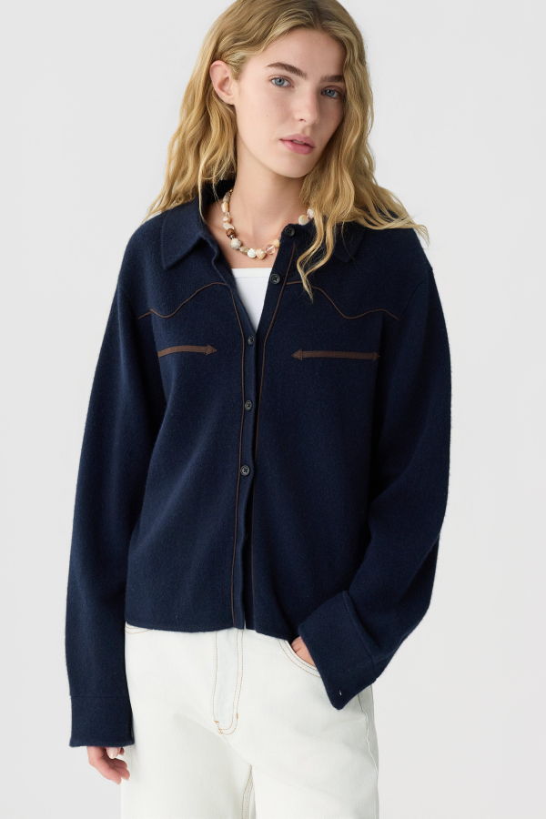 Guest in Residence Cropped Western Shirt - Midnight