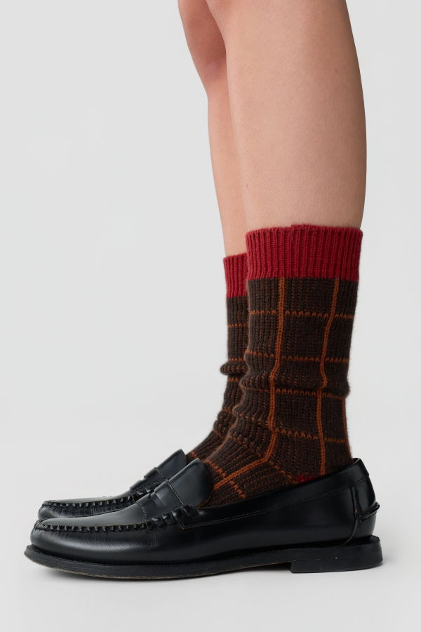 Guest in Residence The Checker Soft Sock - Burnt Cocoa Combo