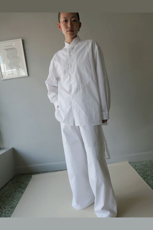 CristaSeya Handmade Plastron Shirt With Fringed Mao Collar