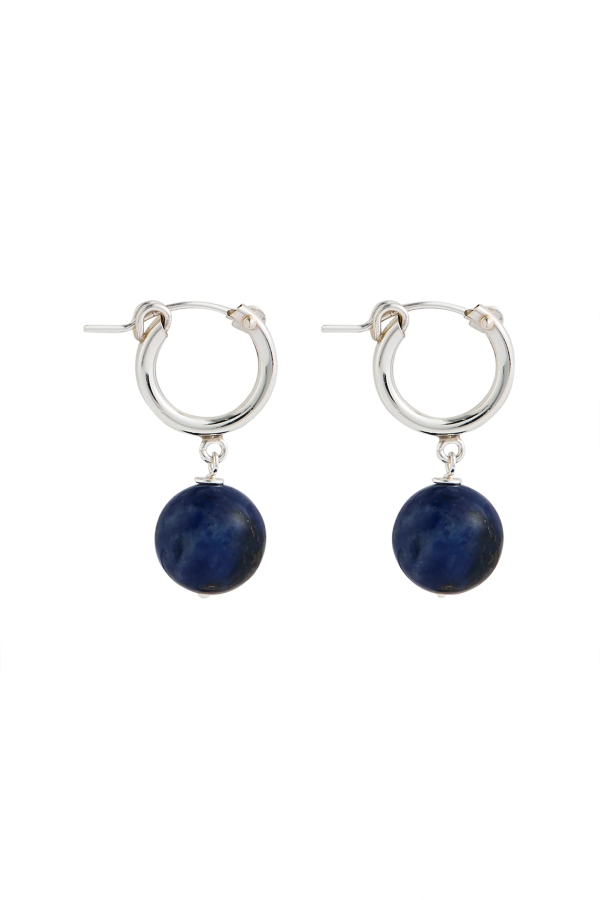 LISBETH Sodalite Ball Sterling Silver Hoop Earrings