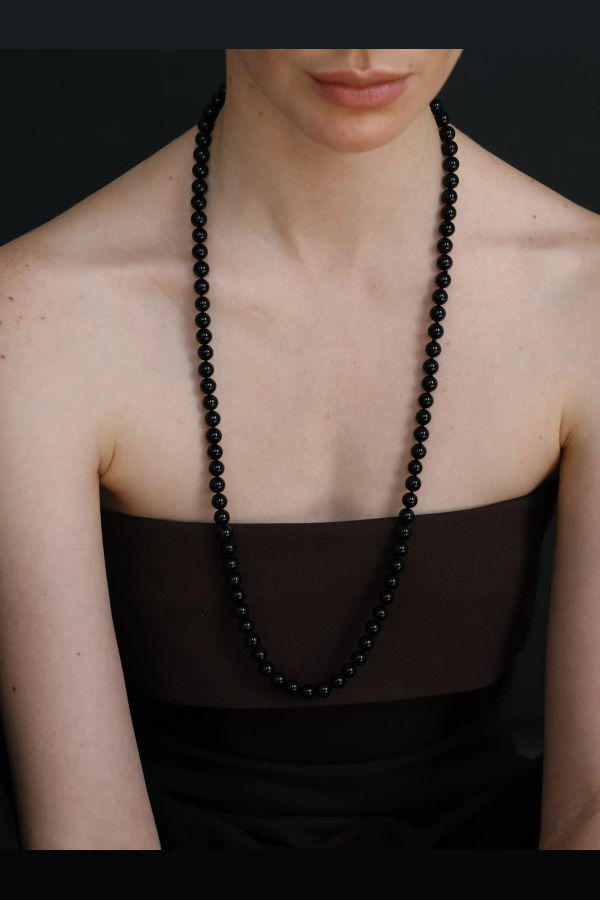 LISBETH Long Classic Boule Black Tourmaline Necklace