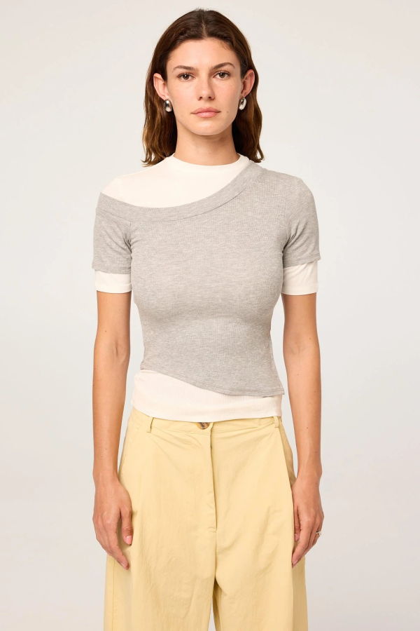 Line by K Reef Layered Ribbed Short Sleeve Top