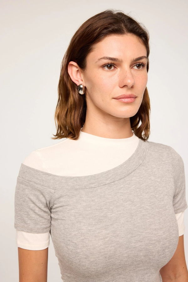 Line by K Reef Layered Ribbed Short Sleeve Top