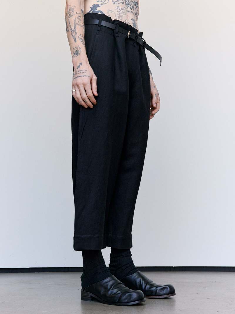 SONO Linen & Wool Tucker Trouser + Leather Belt Set