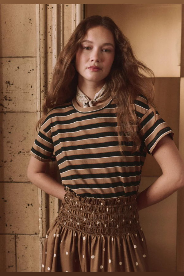 The Great. The Boxy Crew Tee - Cigar Stripe
