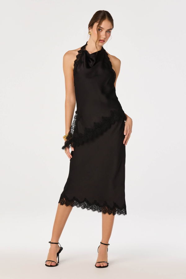 ASTR The Label Blossom Lace Hem Midi Skirt