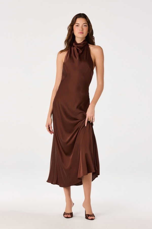 ASTR The Label Mackenzi Cowl Neck Halter Maxi Dress