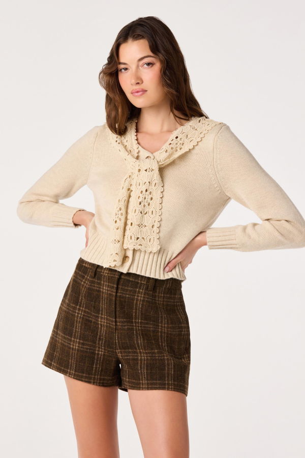 ASTR The Label Rosabell Ruffle Collar Cable Knit Cardigan