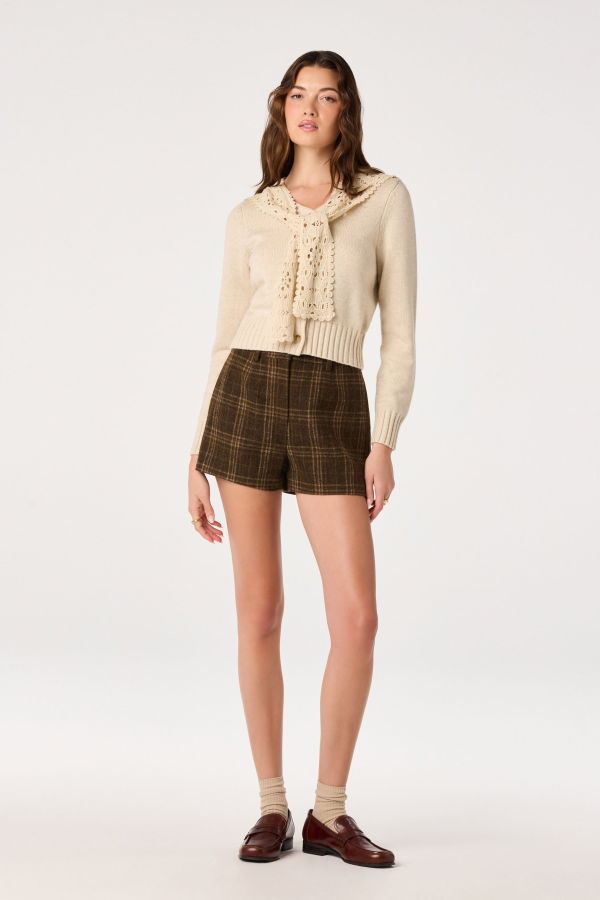 ASTR The Label Rosabell Ruffle Collar Cable Knit Cardigan