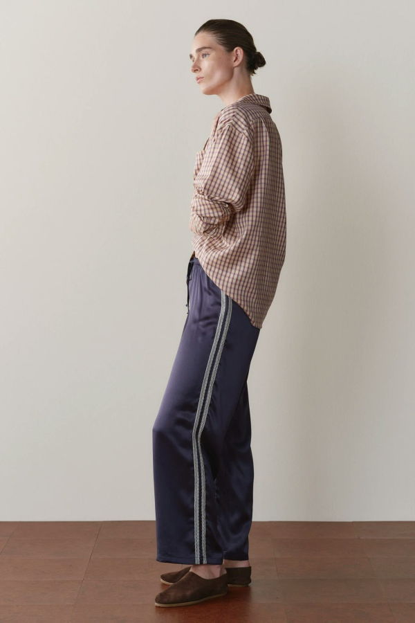 Donni. The Silk Lace Stripe Crop Pant - Navy
