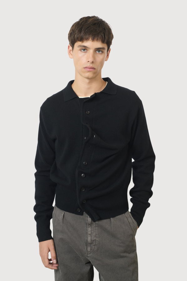 Yoke Lambs Wool Sculptural Wired Knit Shirt - Black