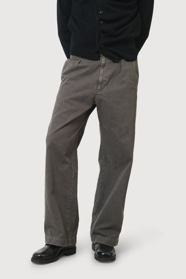 Yoke Peached Cotton Twill 2-Pleat Trouser - Charcoal