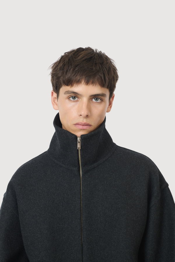 Yoke Wool Cashmere Balloon Silhouette Blouson - Charcoal