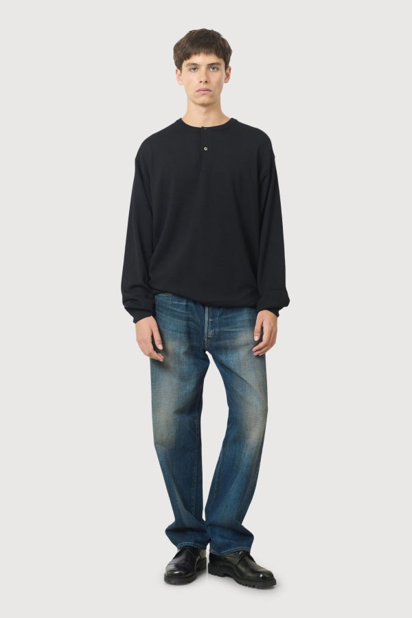 A.Presse Wool Knit Henley Neck Sweater - Black