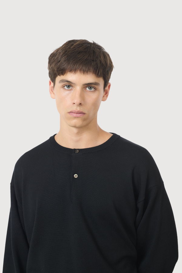 A.Presse Wool Knit Henley Neck Sweater - Black