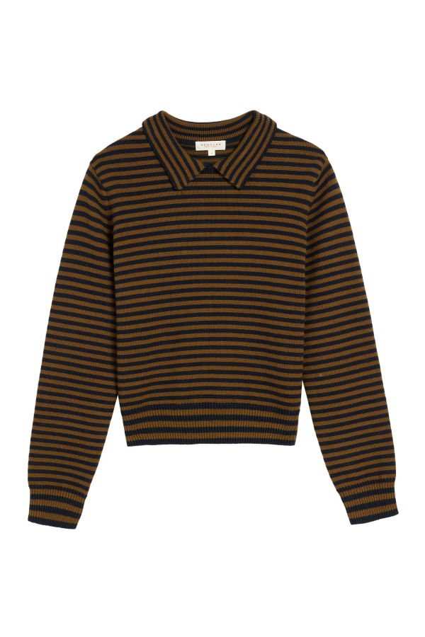 demylee Nadia Stripe Wool Cotton Polo Sweater