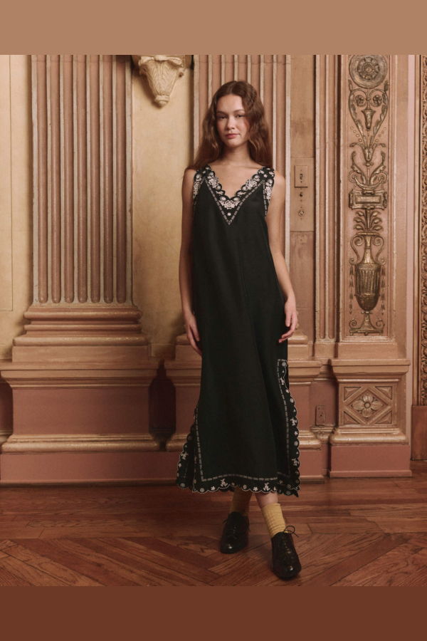 The Great. The Embroidered Floral Slip Dress