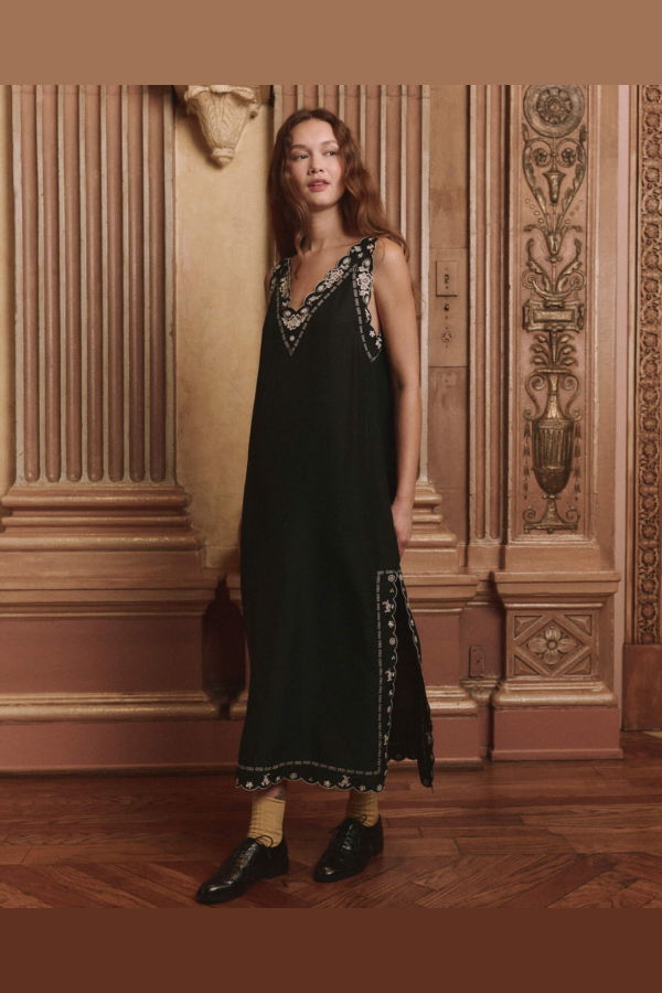The Great. The Embroidered Floral Slip Dress