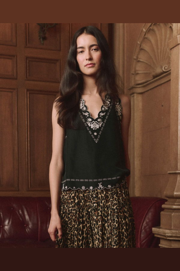 The Great. The Embroidered Floral Slip Top