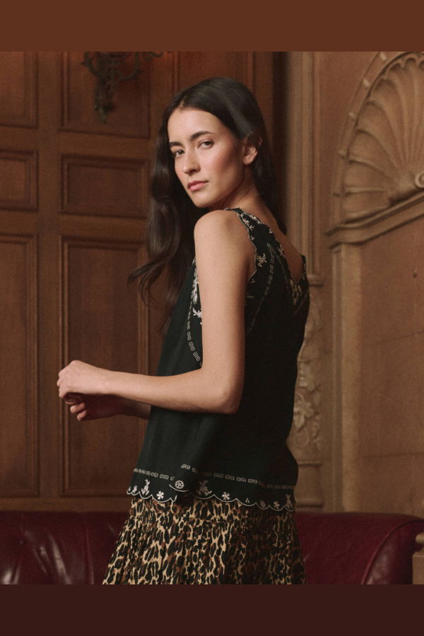 The Great. The Embroidered Floral Slip Top