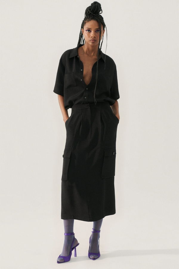 Silk Laundry CDC Long Suit Skirt - Black