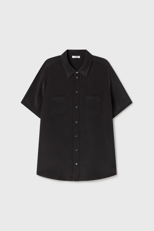 Silk Laundry CDC Short Sleeve Boyfriend Shirt - Black