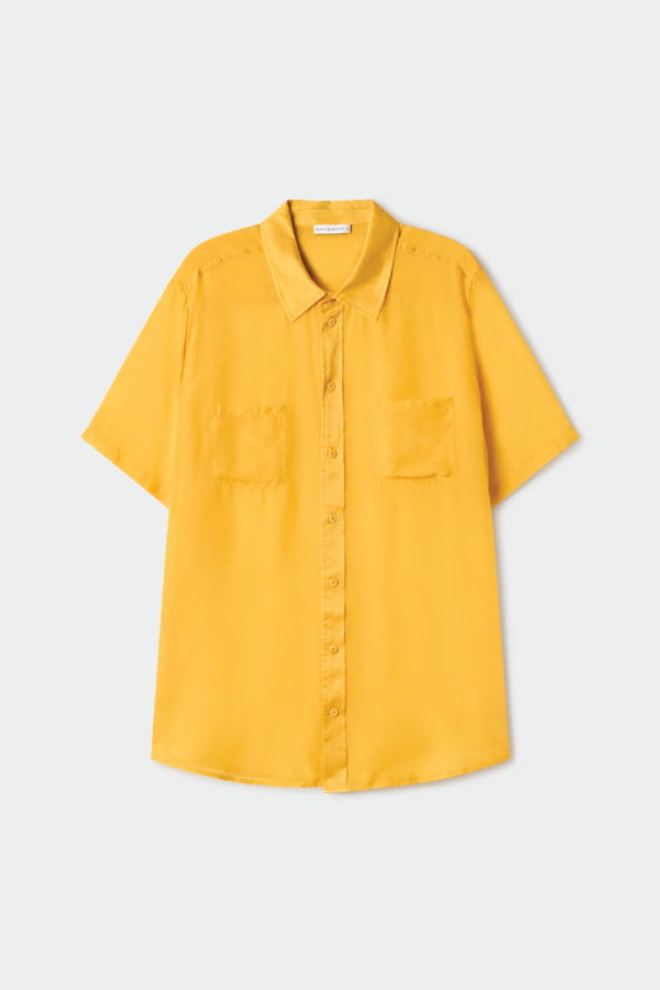 Silk Laundry Chiffon Short Sleeve Boyfriend Shirt Goldfinch