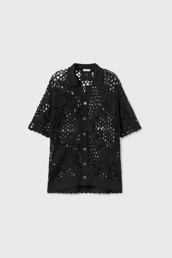 Silk Laundry Crochet Grandpa Shirt - Black