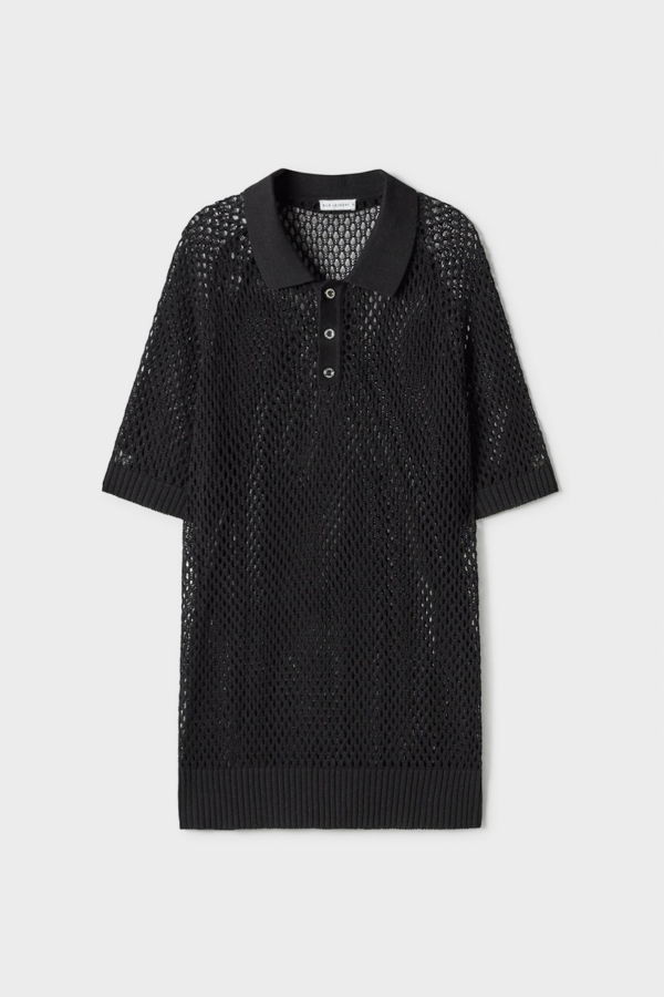 Silk Laundry Crochet Raglan Polo - Black