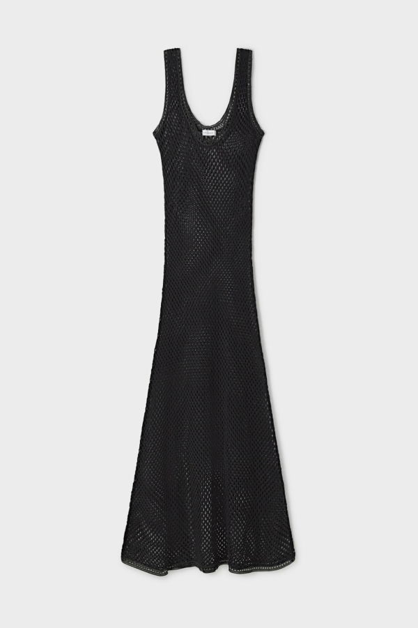 Silk Laundry Crochet Scoop Neck Dress - Black