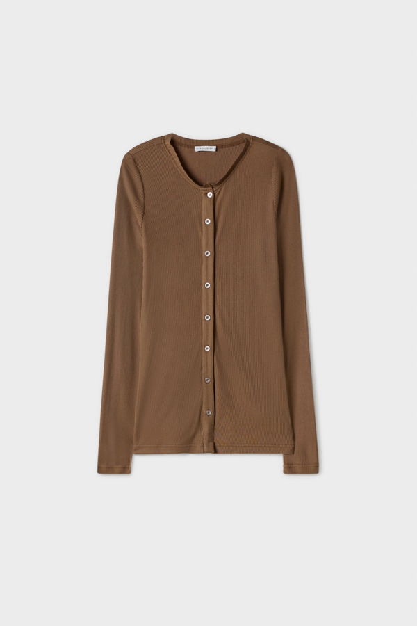 Silk Laundry Ribbed Kia Cardigan - Dark Earth
