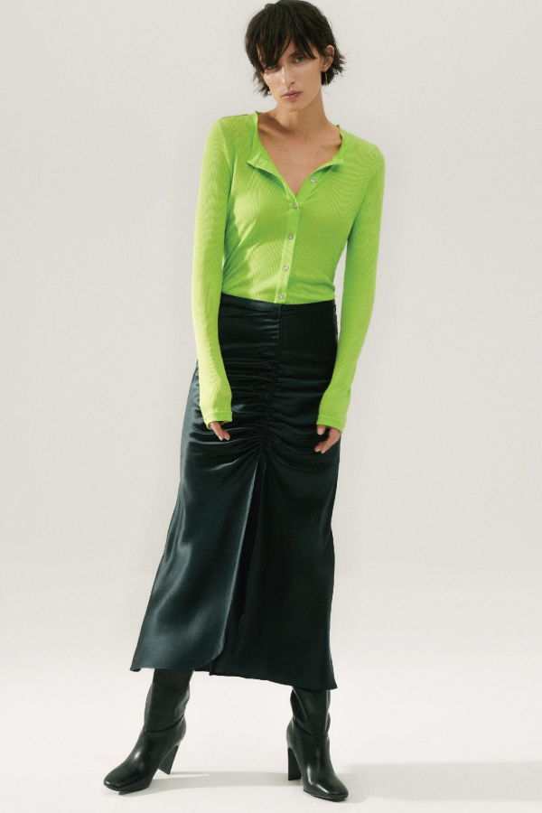 Silk Laundry Ribbed Kia Cardigan - Fern