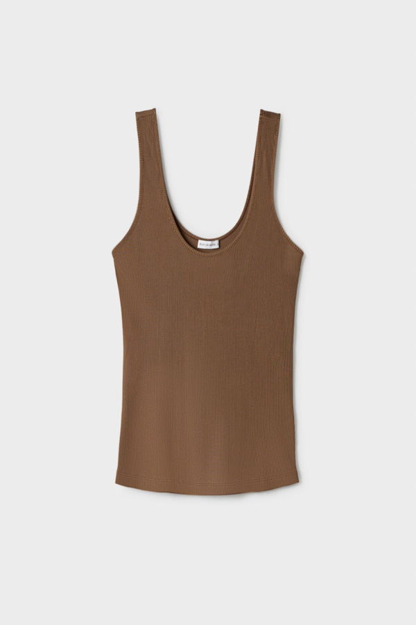 Silk Laundry Ribbed Tank - Dark Earth