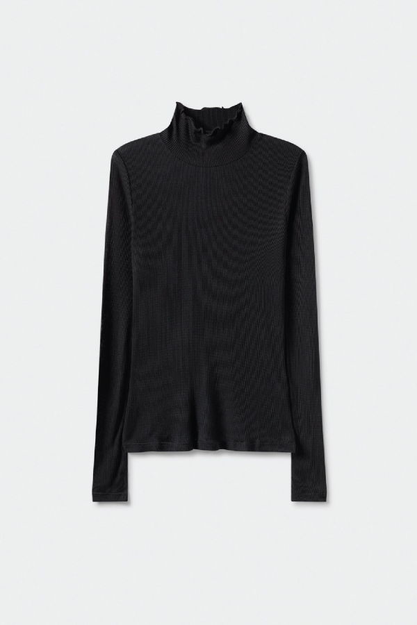 Silk Laundry Ribbed Turtleneck - Black