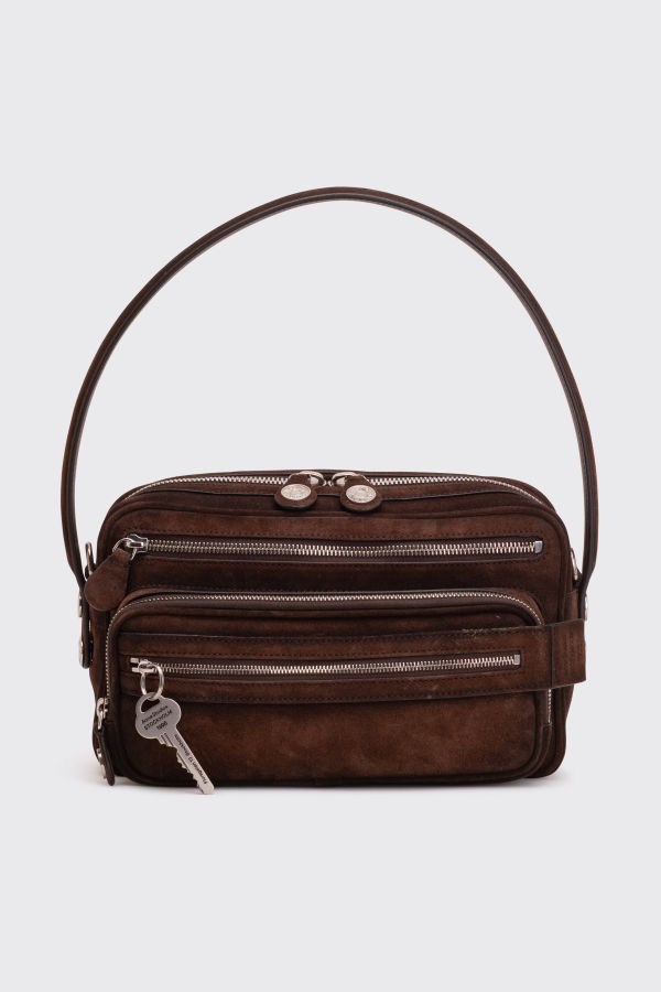 Acne Studios Camero Party Waxed Suede Bag - Dark Brown
