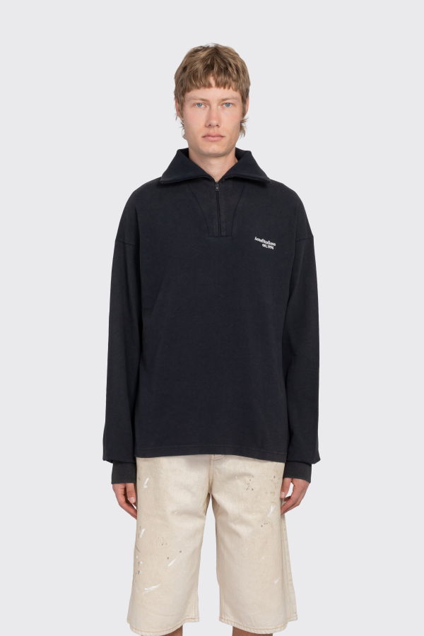 Acne Studios Half Zip Funnel Neck Embroidered Sweatshirt - Black