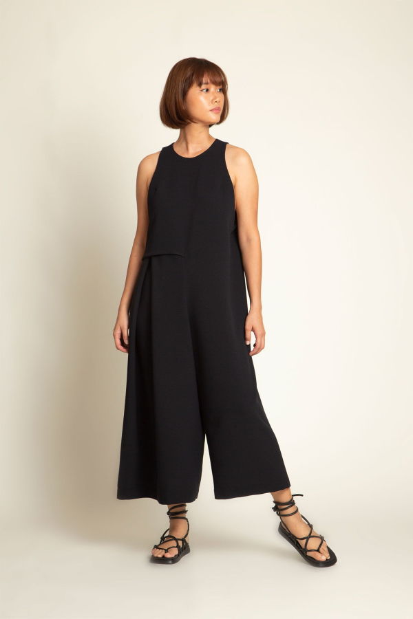 KAAREM Saccha Layered Pocket Onesie - Black Blue
