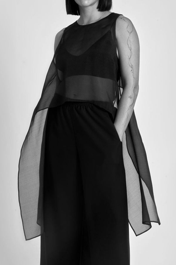 KAAREM Urchin Sleeveless Silk Organza Side Tie Top