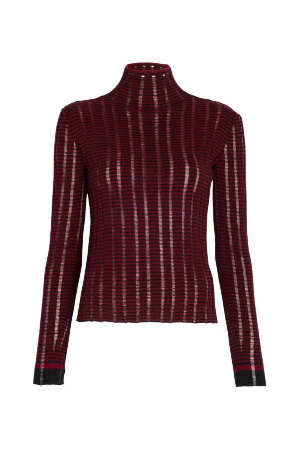 Proenza Schouler White Label Stina Turtleneck in Ladder Stripe - Black/Wine