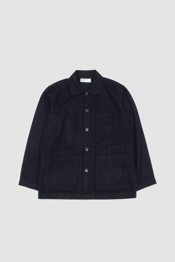 Universal Works Bob Wool Mix Bakes Overshirt - Navy