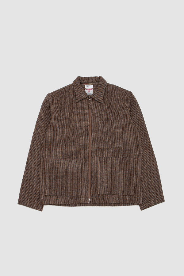 Universal Works Zip OS Shirt - Brown Harris Tweed Plaid
