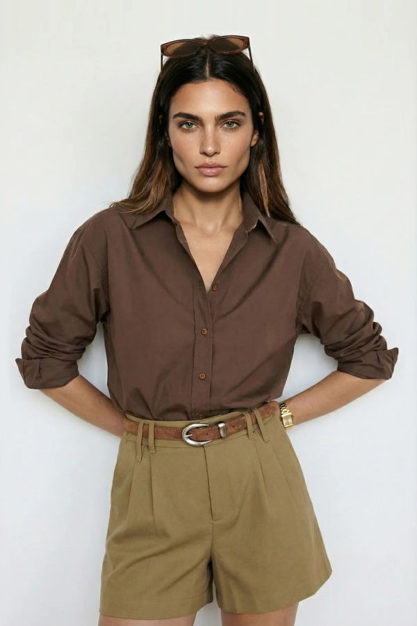 THE SHIRT BY ROCHELLE BEHRENS Boyfriend Shirt - Brown