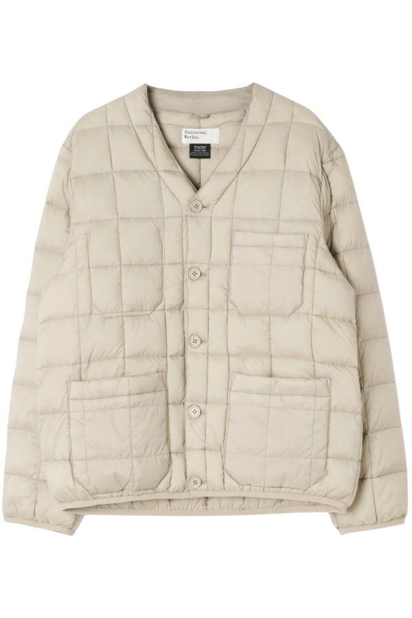 Universal Works x TAION Nylon Soft Shell Down Cardigan - Ice Grey